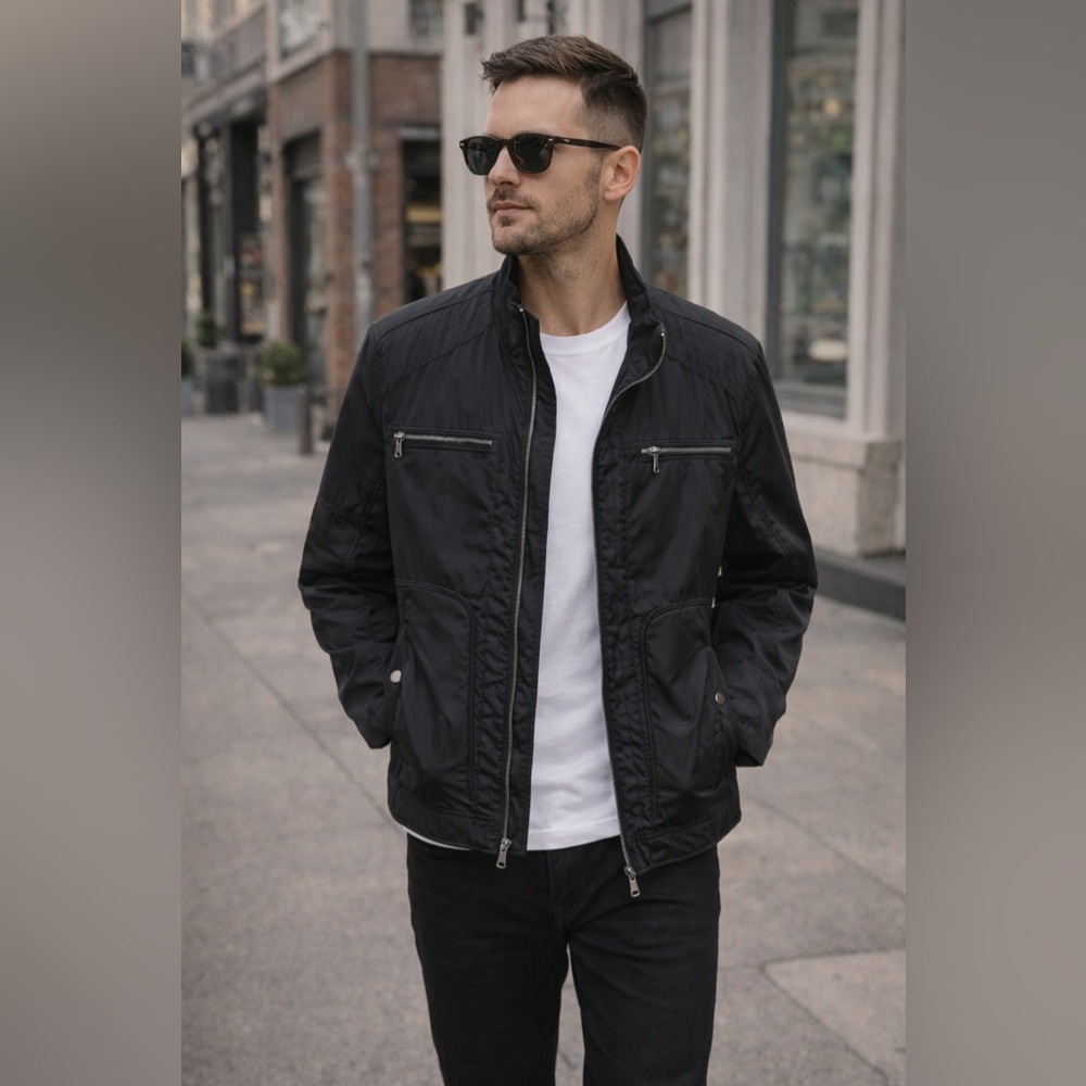 Bleeker & Broad Men’s Black Lightweight Jacket Minimalist Zip Utility  Size L